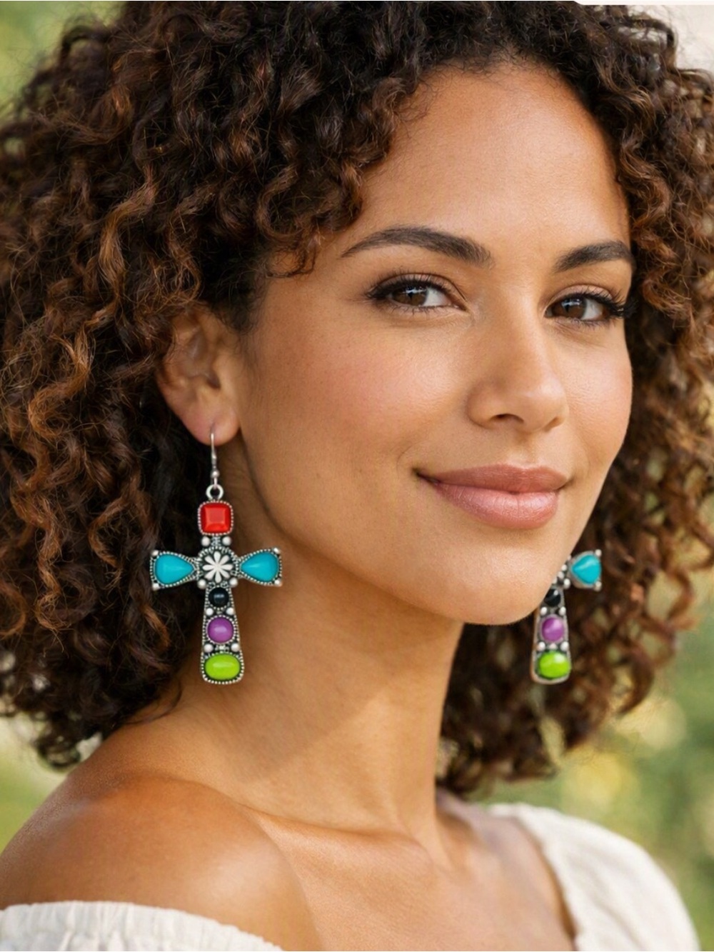 New Multicolor Cross Drop Earrings Vintage Boho Western Statement Jewelry